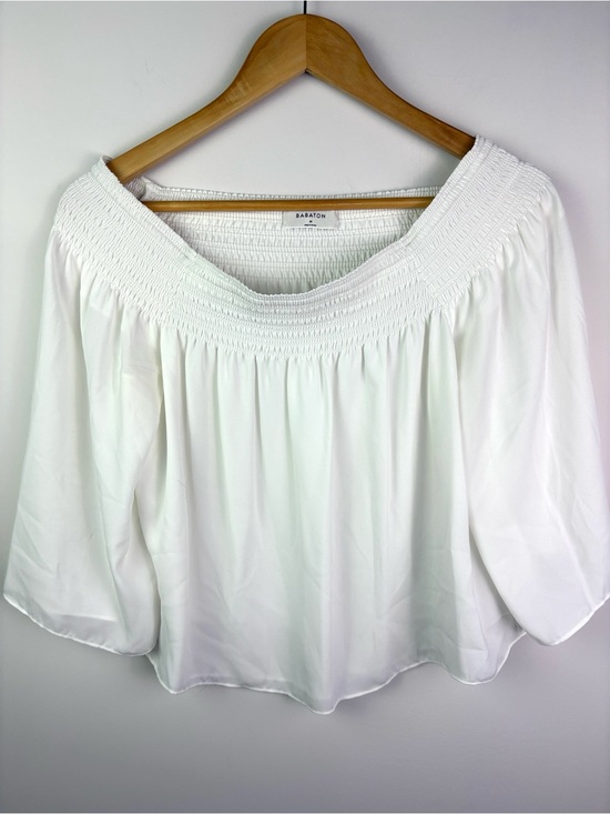 Aritzia Tops - Aritzia Babaton White Smocked off the shoulder Blouse size M